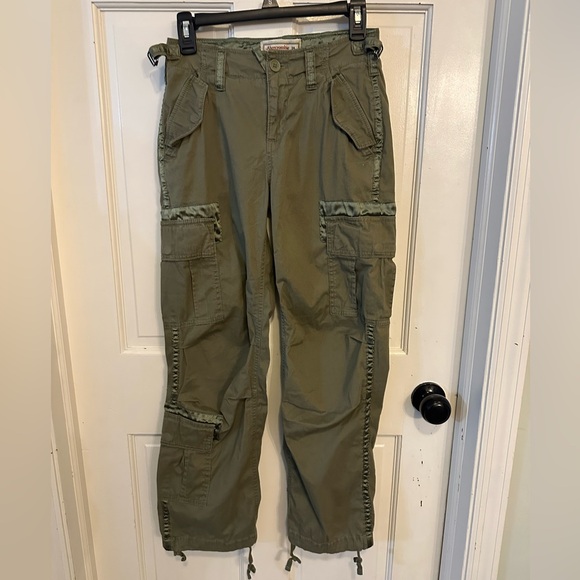 Abercrombie Fitch 2000’s Utility Cargo Pants Sz 24 Olive Green Drawstring Ankle - Picture 4 of 16